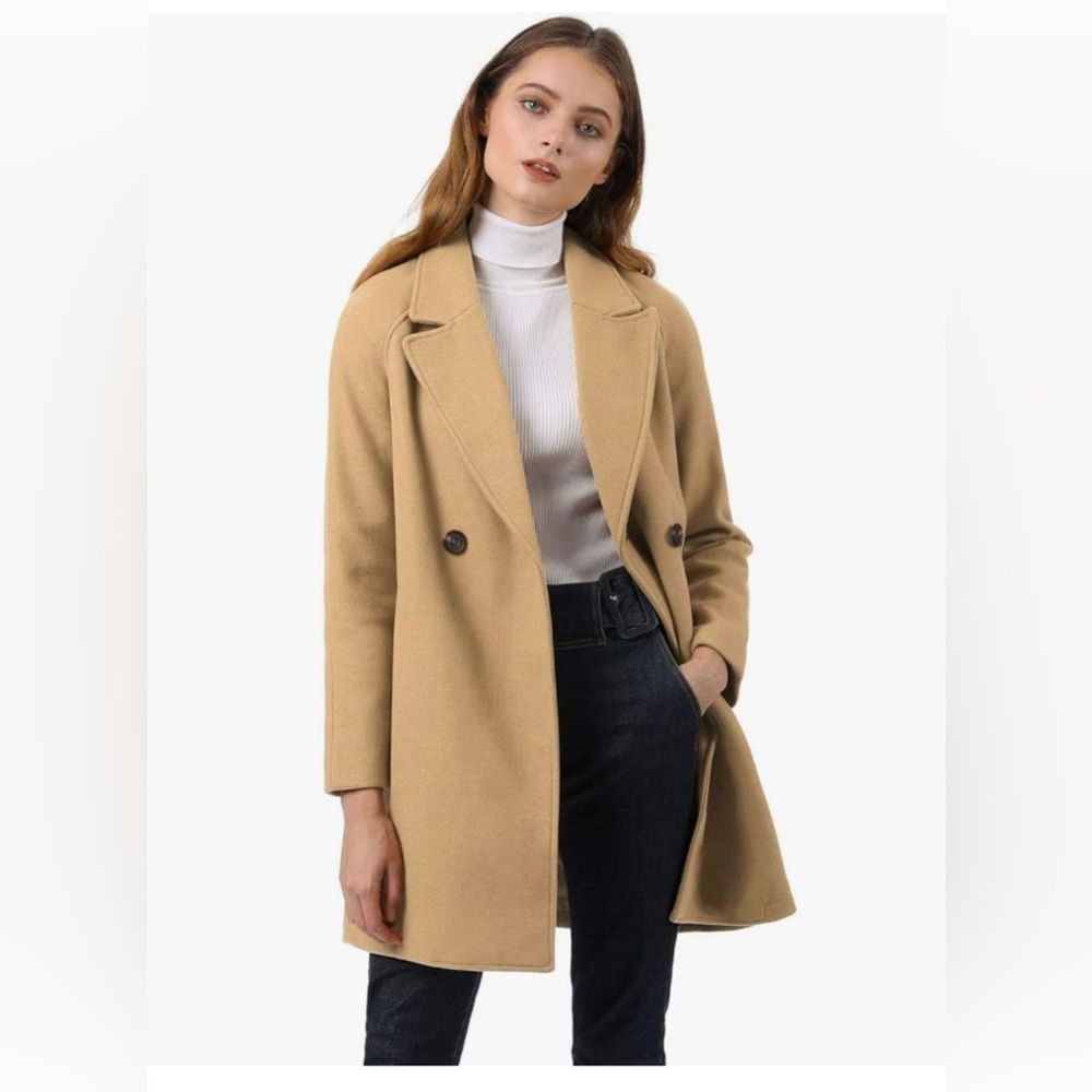 Allegra K notched lapel double breasted coat